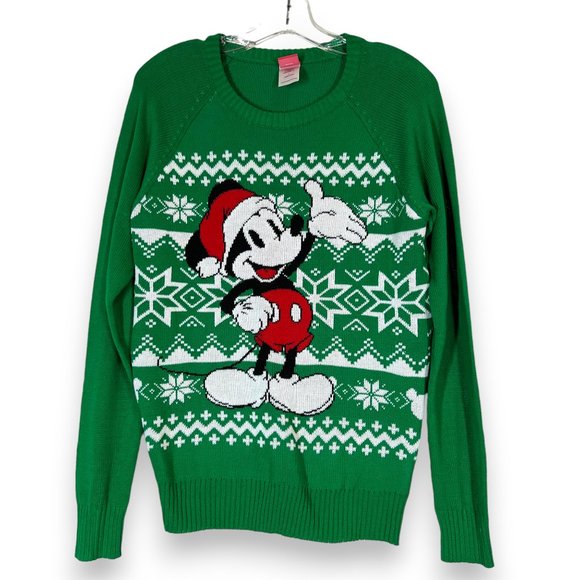 Disney Sweaters - Christmas Disney Mickey Mouse Sweater Large Green Santa